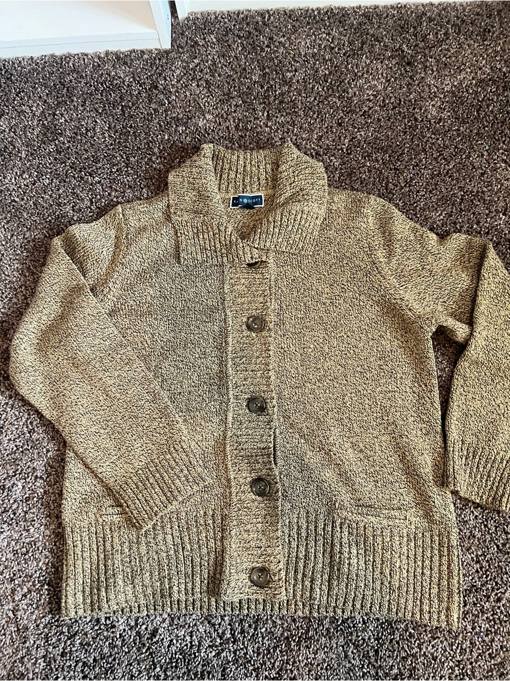 Karen Scott Shawl Collar Button Cardigan - Tan